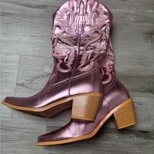Shimmering Pink Heeled Western Boots